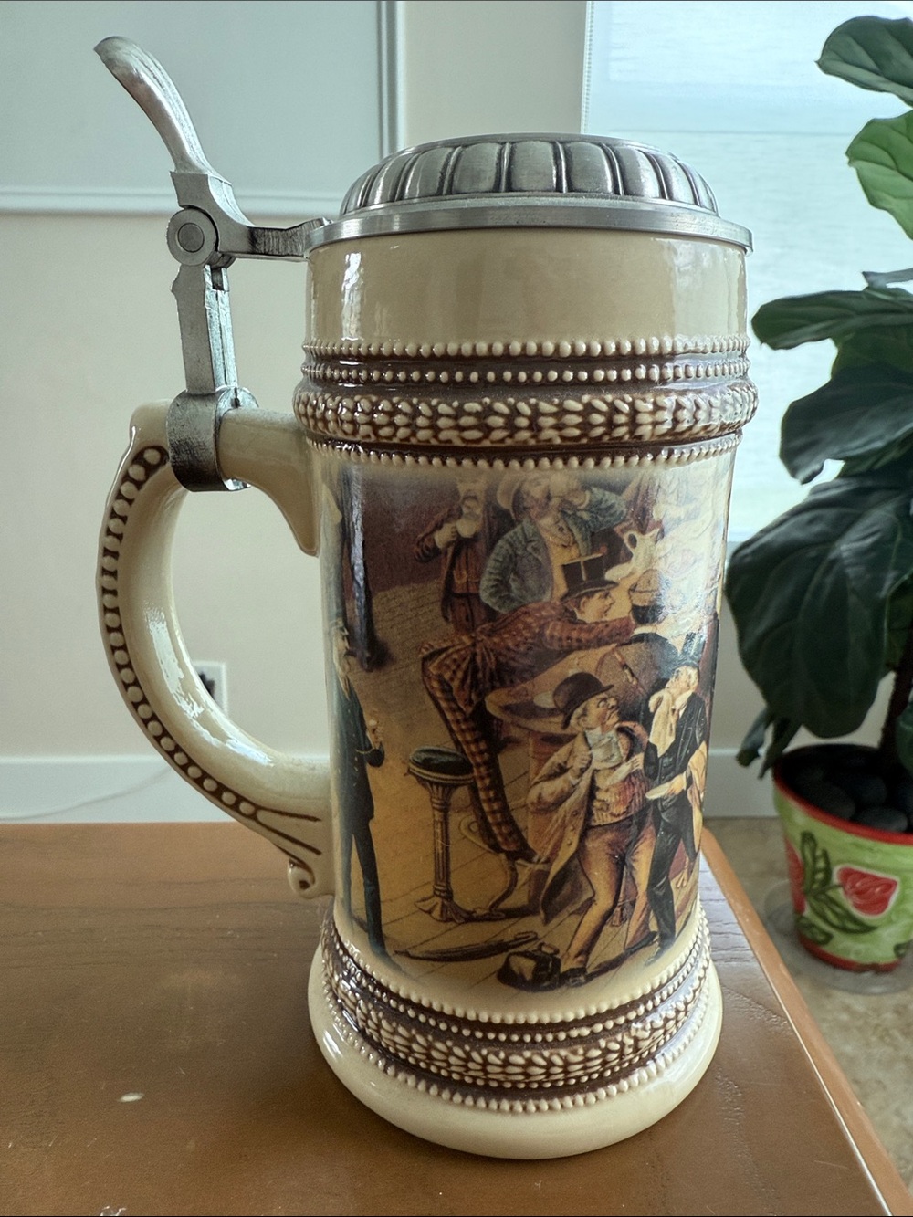 Beer Stein from Paul Sebastian Fine Fragrance Co. with Hinged Pewter Lid 1999